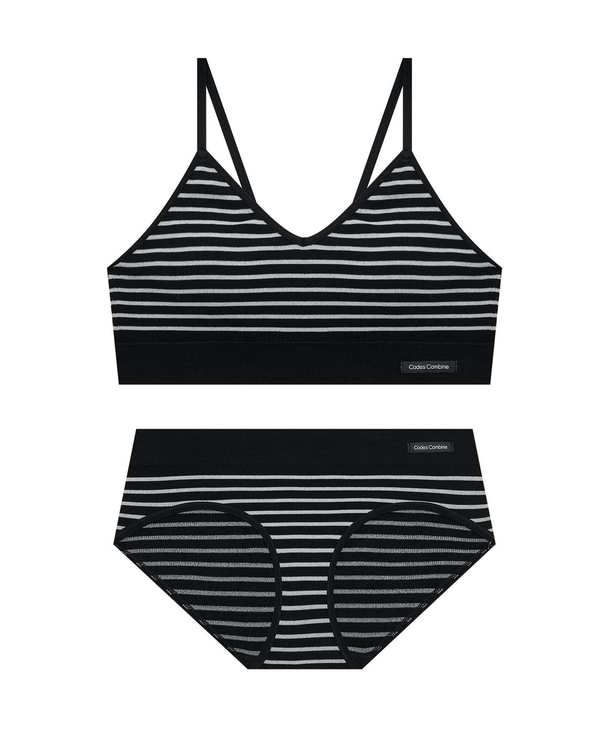 코데즈컴바인 이너웨어(CODES COMBINE INNERWEAR) 스트라이프심리스 브라팬티세트_블랙