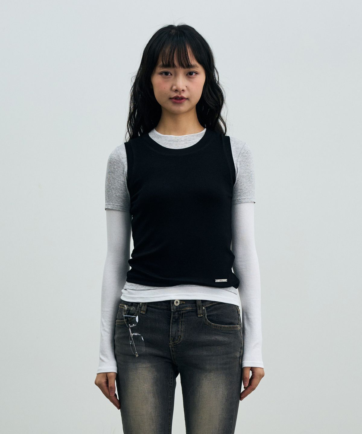 아리킴(ARIKIM) COMET LAYERED SLEEVE TOP / BLACK