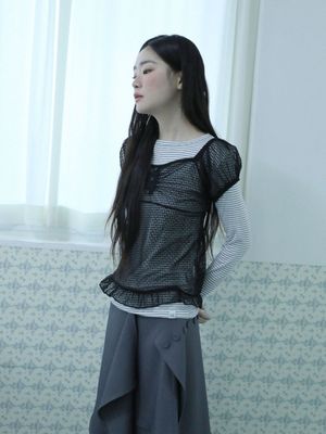 도트 셔링 블라우스(블랙)