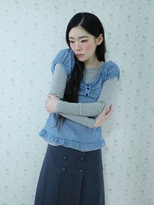 도트 셔링 블라우스(블루)