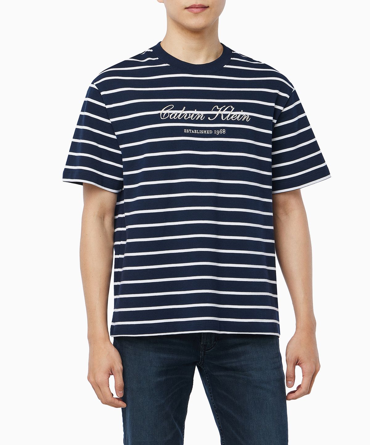 캘빈클라인 진(CALVIN KLEIN JEANS) 스트라이프 피케 캘빈 NYC 반팔 티셔츠 4RF204G CEF