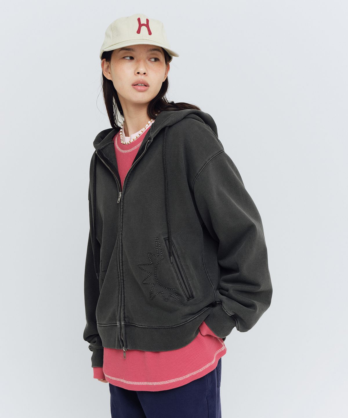 헬로 선라이즈(HELLO SUNRISE) HS Symbol Hoodie Zip Up_VTG Charcoal