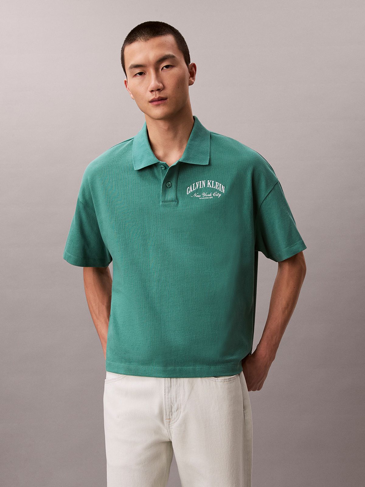 캘빈클라인 진(CALVIN KLEIN JEANS) 프리미엄 헤비 저지 박스 폴로 반팔 티셔츠 4RF211G VFL