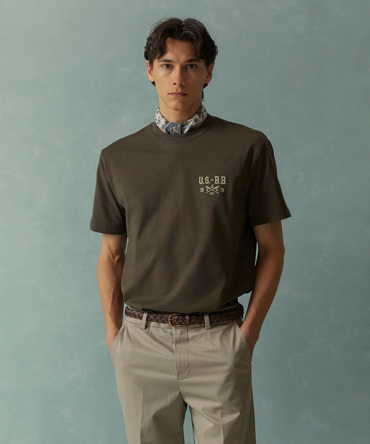 브룩스 브라더스(BROOKS BROTHERS) [Heritage] USBB 그래픽 반팔티셔츠 (카키) (BBNPMHG251)