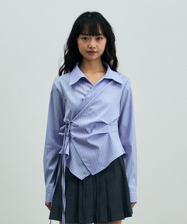 EVE STRIPE WRAP SHIRT / SKY BLUE