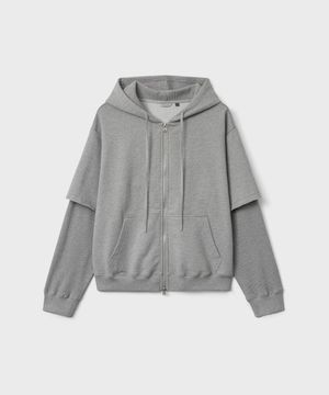 그리드 슬리브 후디 집업 - 멜란지 그레이