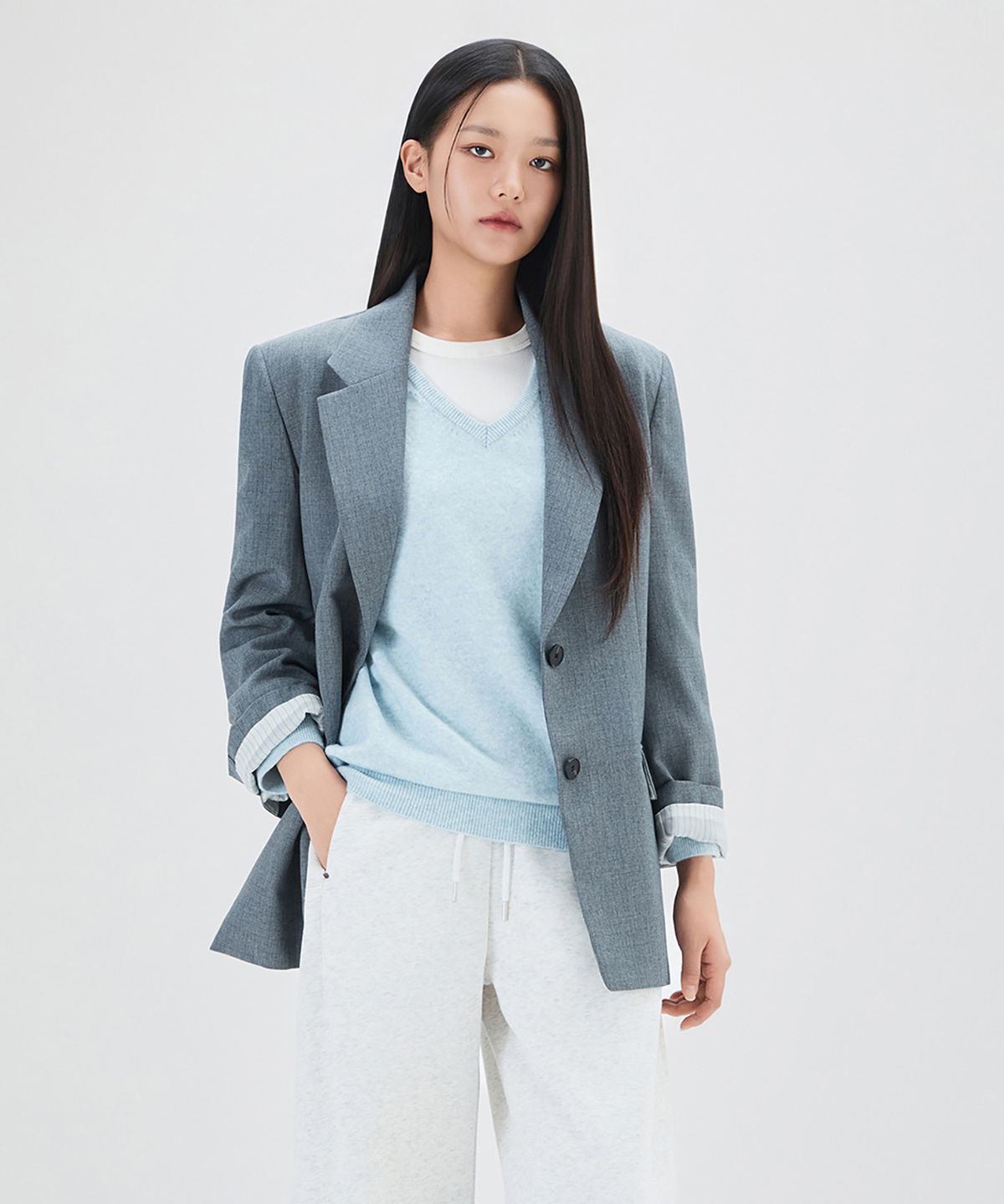 미쏘(MIXXO) 소매 배색 테일러드 자켓_MIWJKG411B