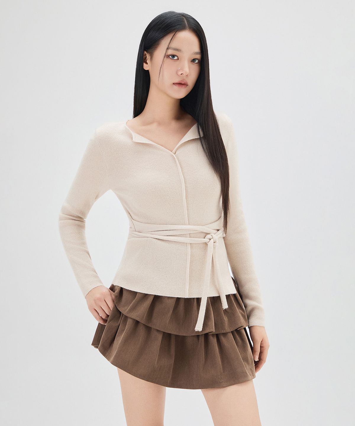 미쏘(MIXXO) 오픈카라 골지 스트랩 풀오버_MIWKAG314T
