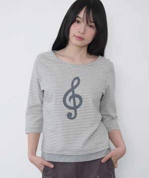 멜로디 보트넥 3/4 티셔츠 [스트라이프 그레이]