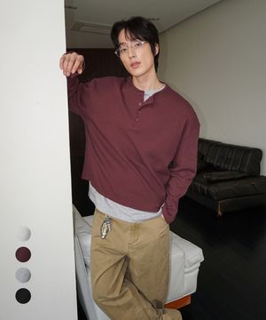 와플 세미 크롭 헨리넥 롱슬리브_4Color