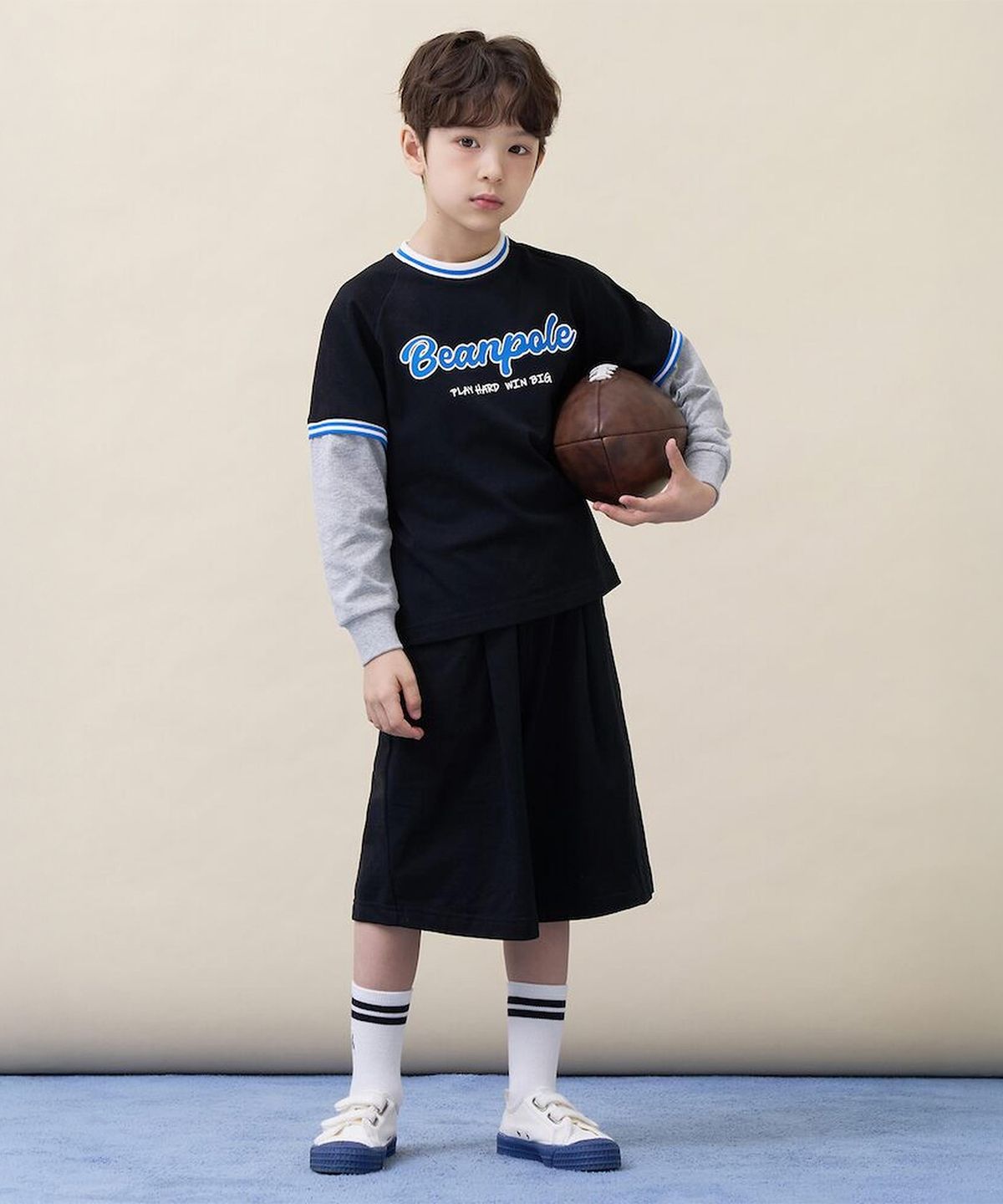 빈폴 키즈(BEANPOLE KIDS) 그래픽 레이어드 티셔츠 버뮤다 상하세트 - 블랙 (BI6241U045)