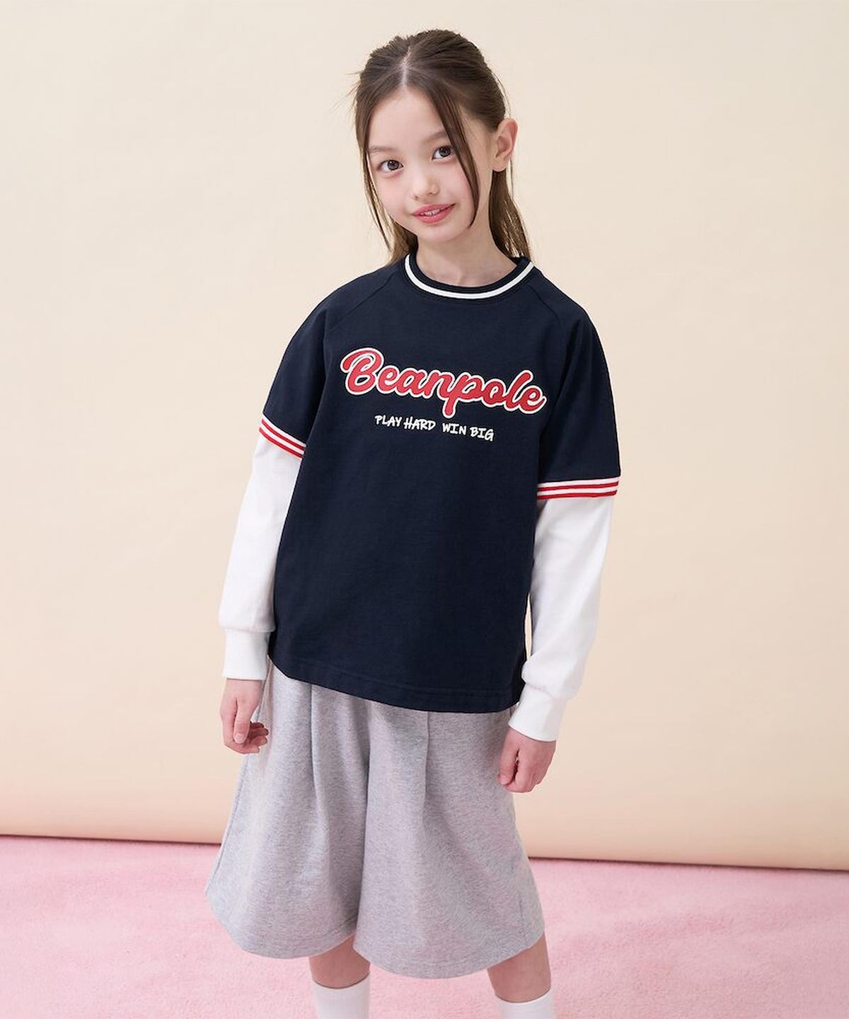 빈폴 키즈(BEANPOLE KIDS) 그래픽 레이어드 티셔츠 버뮤다 상하세트 - 네이비 (BI6241U04R)