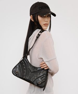 STUD ZIPPER POINT MINI SHOULDER BAG IN BLACK