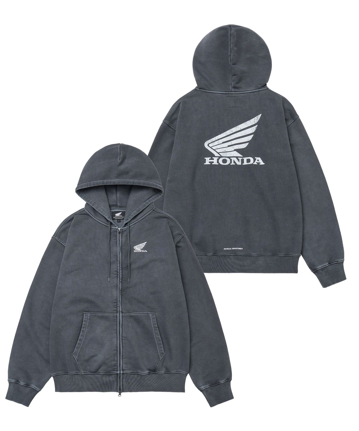 핍스 모터사이클(PHYPS MOTORCYCLE) Pigment Scratch Logo Hoodie Zip-Up Navy