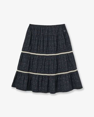 PATTERN TIERED SKIRT [NAVY]