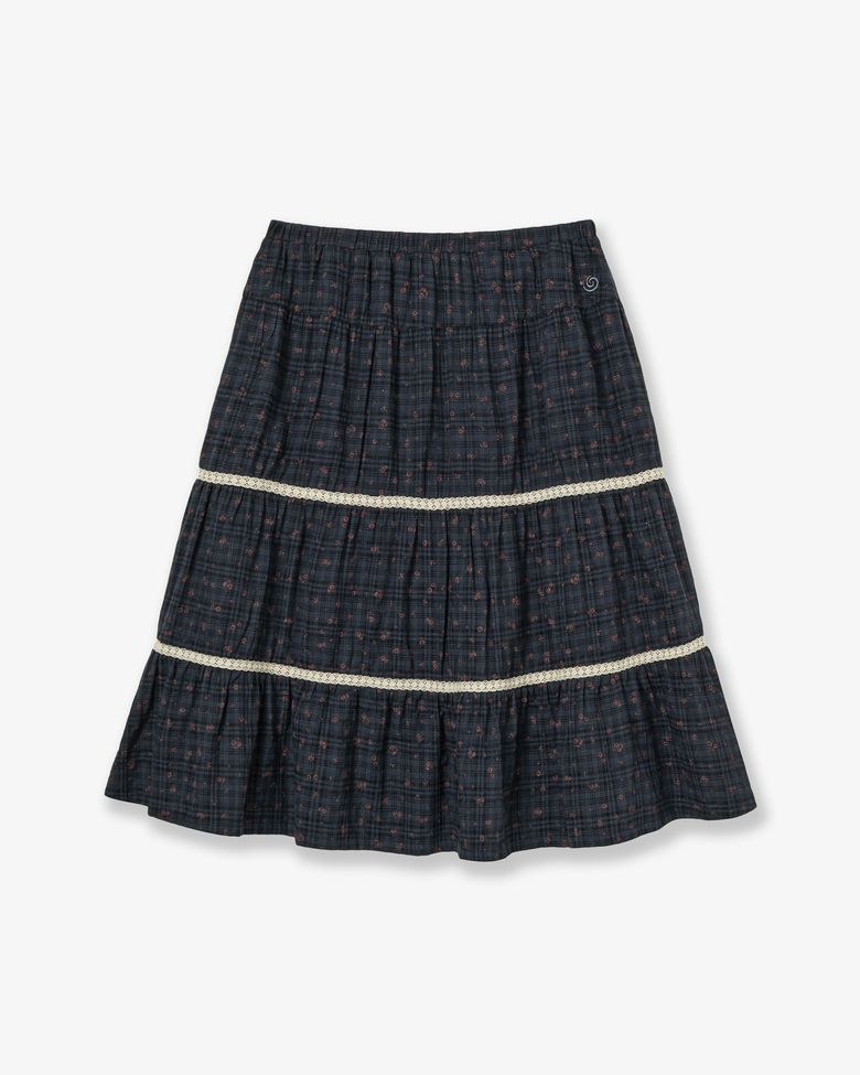 PATTERN TIERED SKIRT [NAVY]