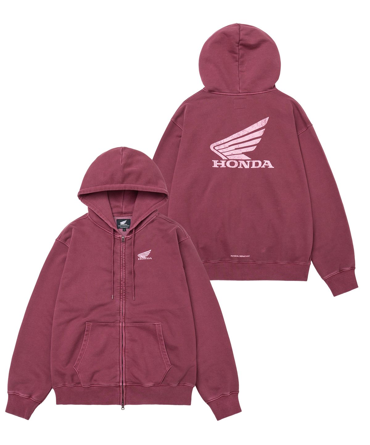 핍스 모터사이클(PHYPS MOTORCYCLE) Pigment Scratch Logo Hoodie Zip-Up Red