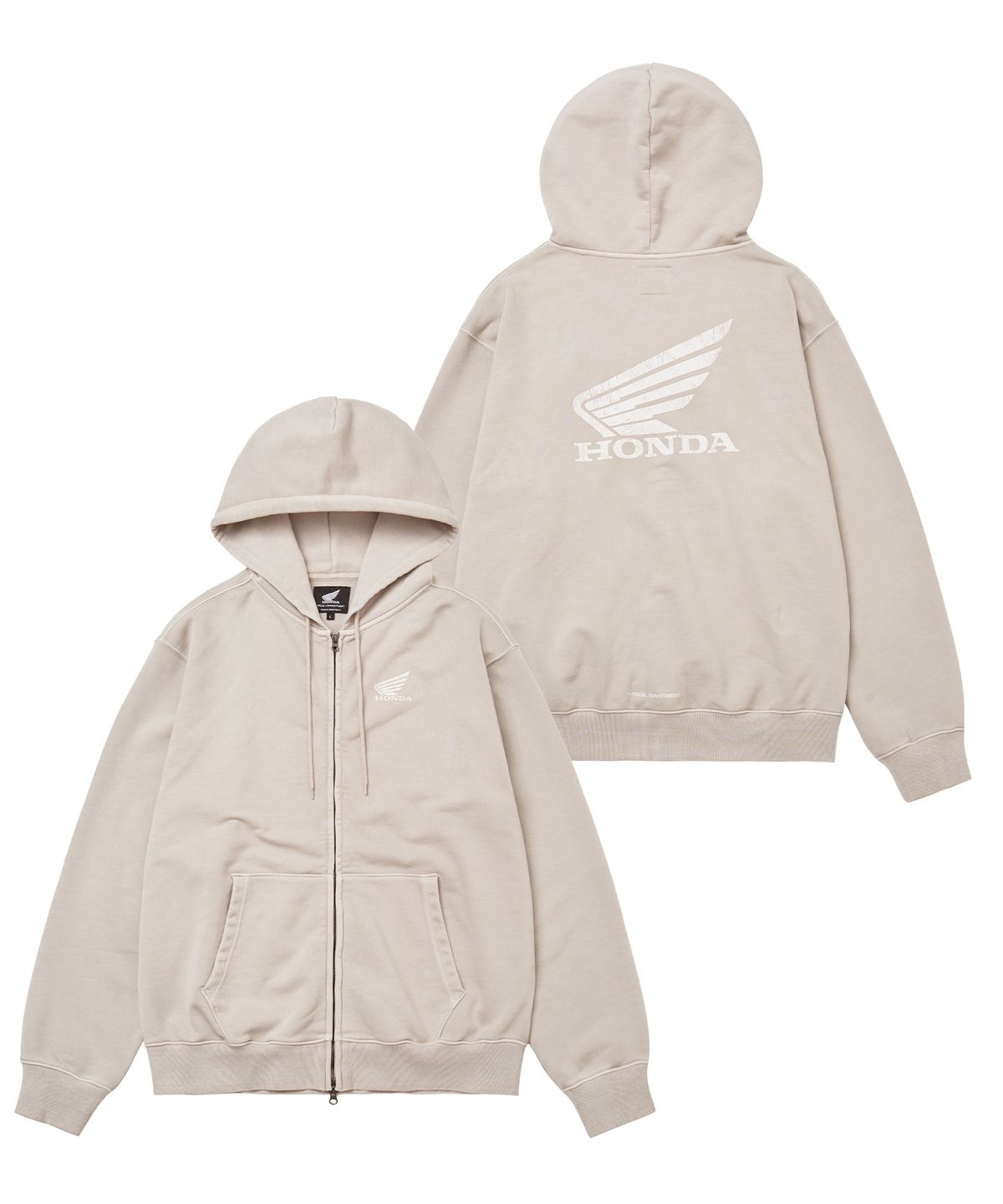 핍스 모터사이클(PHYPS MOTORCYCLE) Pigment Scratch Logo Hoodie Zip-Up Beige