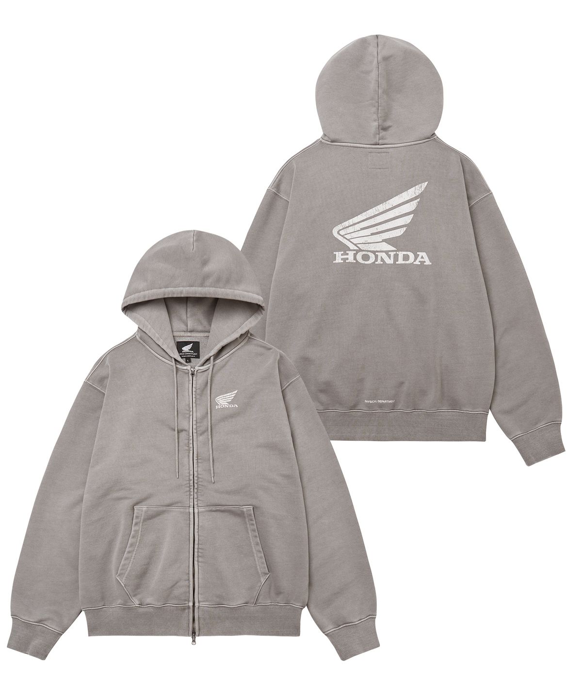 핍스 모터사이클(PHYPS MOTORCYCLE) Pigment Scratch Logo Hoodie Zip-Up Gray
