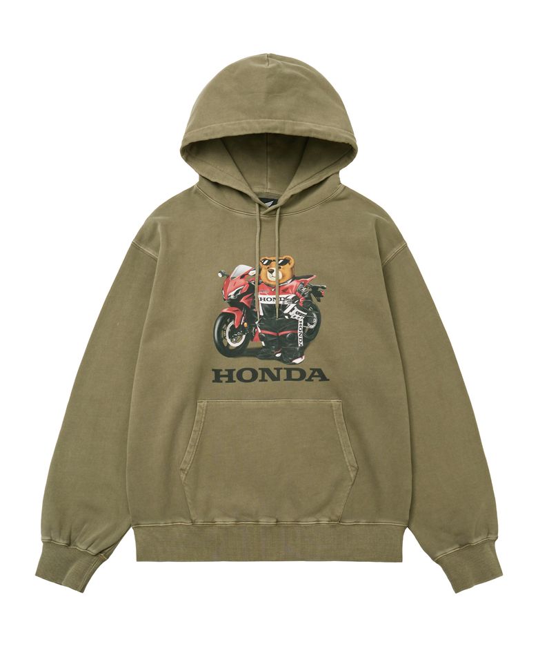 Pigment Racing Bear Hoodie Khaki