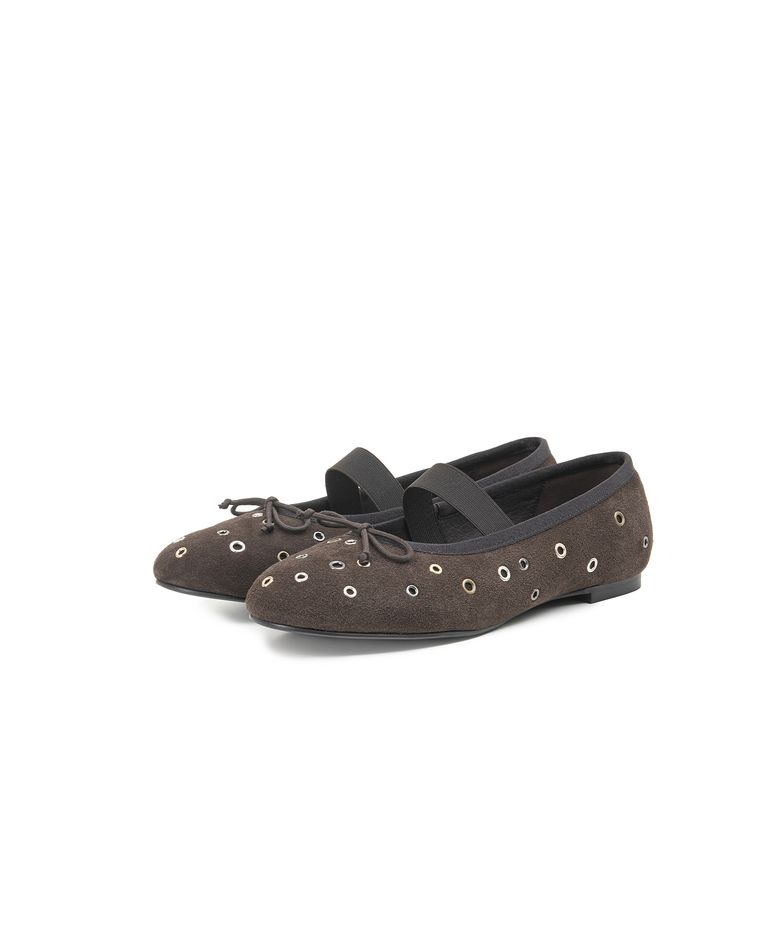 STELLA FLAT [SUEDE MOCHA EYELETS]