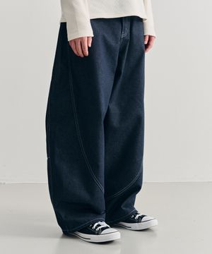 커브드 섹션 벌룬 데님 팬츠 [INDIGO]