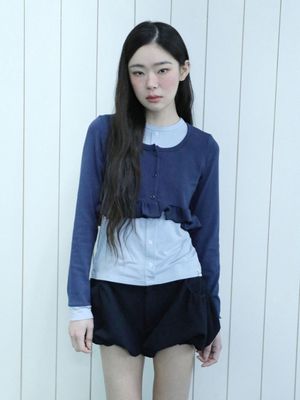레이어드 프릴 가디건 티셔츠(네이비)