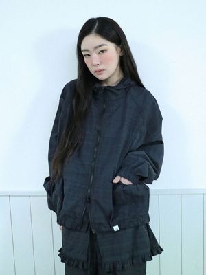 러플 체크 윈드브레이커 자켓(블랙)
