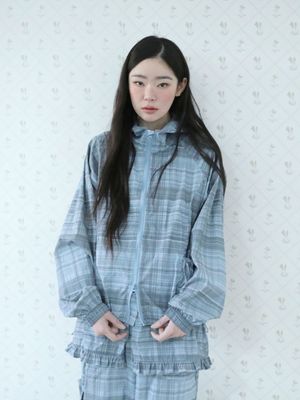 러플 체크 윈드브레이커 자켓(블루)