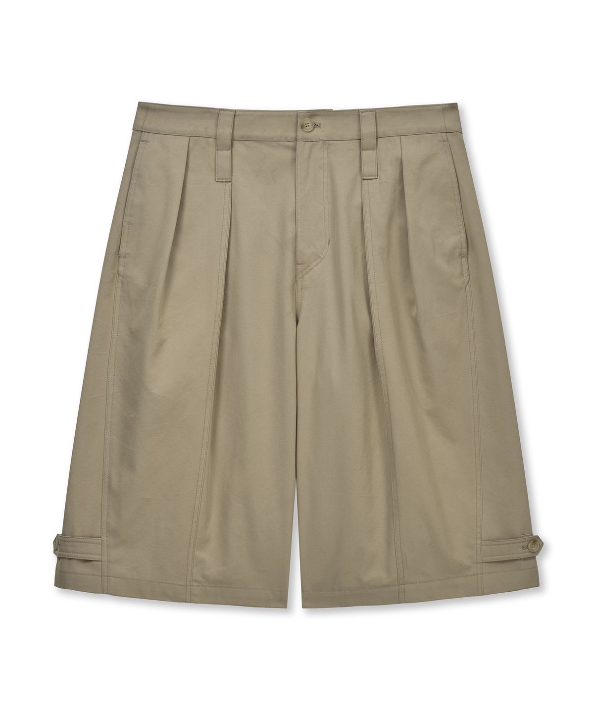 언지미크(UNGIMMICK) PLEATED COTTON BERMUDAS (BEIGE)