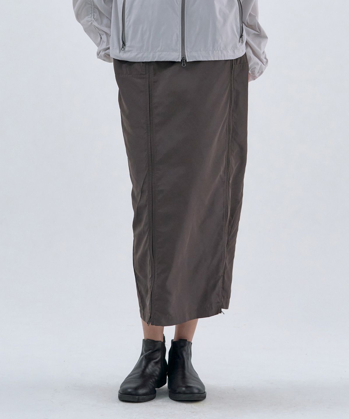 웰빙익스프레스(WELLBEING EXPRESS) Utility Zipper Skirt Brown