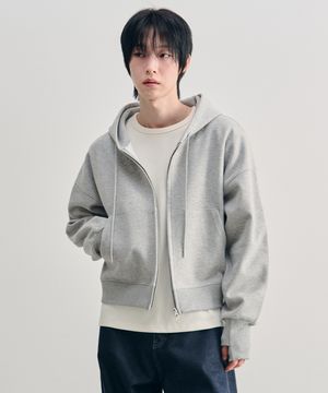 컴바인 크롭 핑거홀 후드 집업 [GRAY]