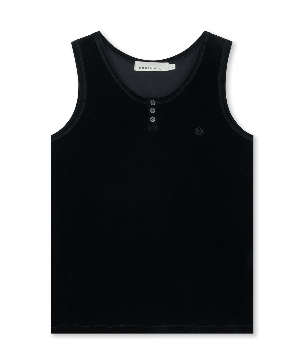 언지미크(UNGIMMICK) VELVET HENLEY TANK TOP (BLACK)