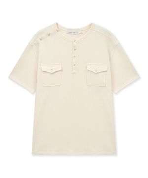 SHORT-SLEEVED WAFFLE HENLEY T-SHIRT (IVORY)