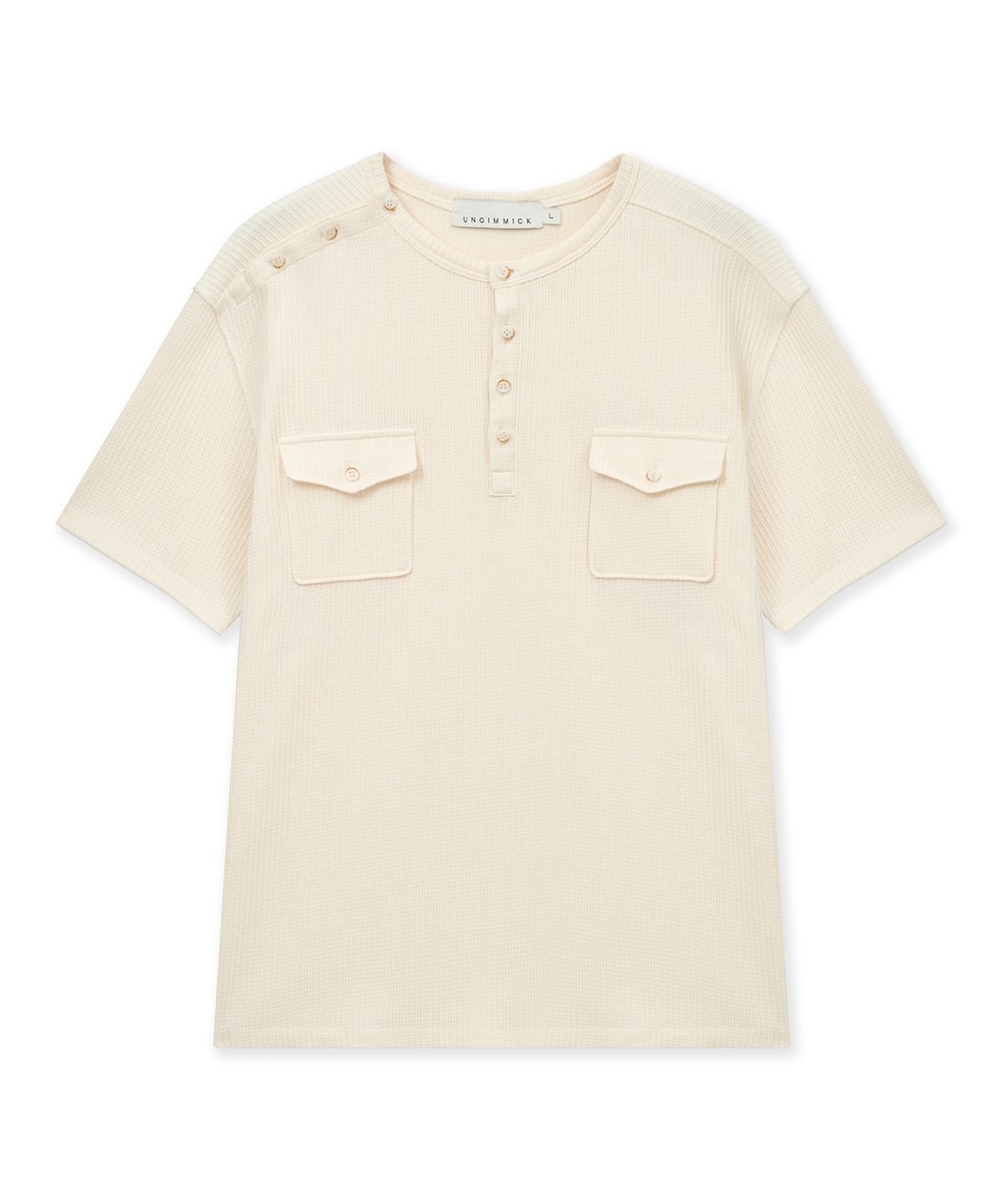 언지미크(UNGIMMICK) SHORT-SLEEVED WAFFLE HENLEY T-SHIRT (IVORY)
