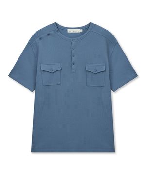 SHORT-SLEEVED WAFFLE HENLEY T-SHIRT (BLUE)
