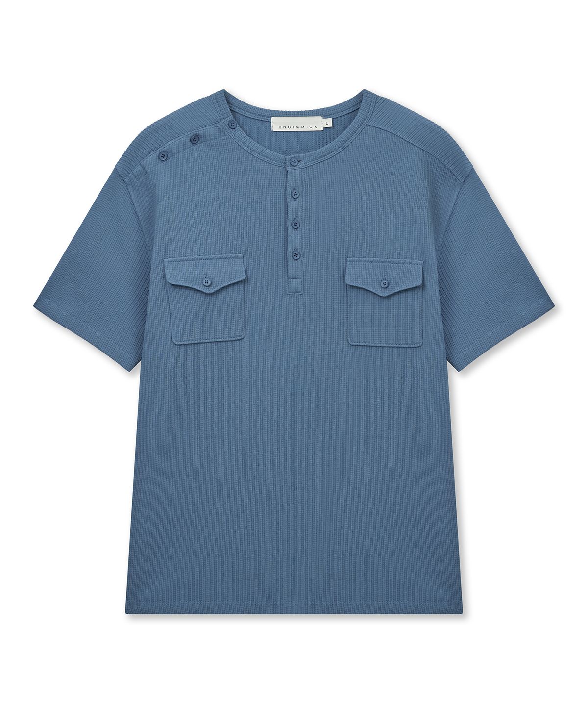 언지미크(UNGIMMICK) SHORT-SLEEVED WAFFLE HENLEY T-SHIRT (BLUE)