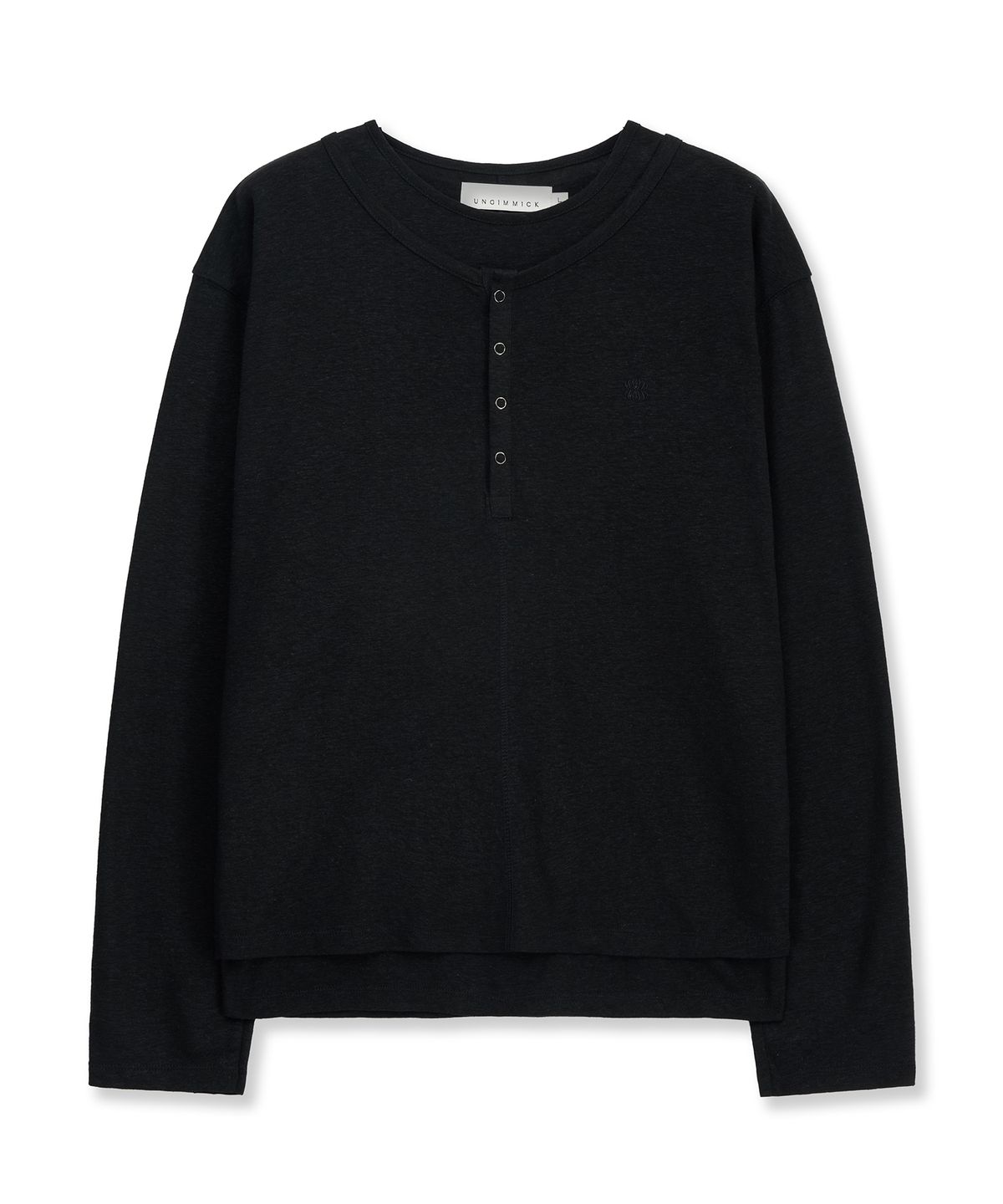 언지미크(UNGIMMICK) LAYERED HENLEY T-SHIRT (BLACK)