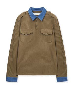 DENIM TRIM RIB POLO SHIRT (BROWN)