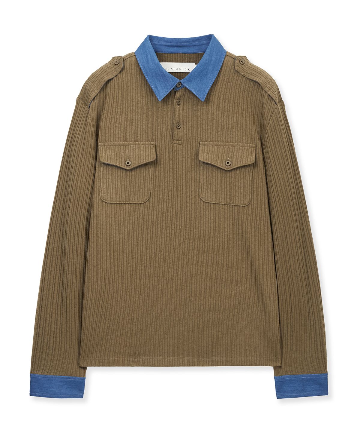 언지미크(UNGIMMICK) DENIM TRIM RIB POLO SHIRT (BROWN)