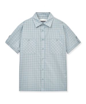 SHORT-SLEEVED OMBRE CHECK SHIRT (BLUE)