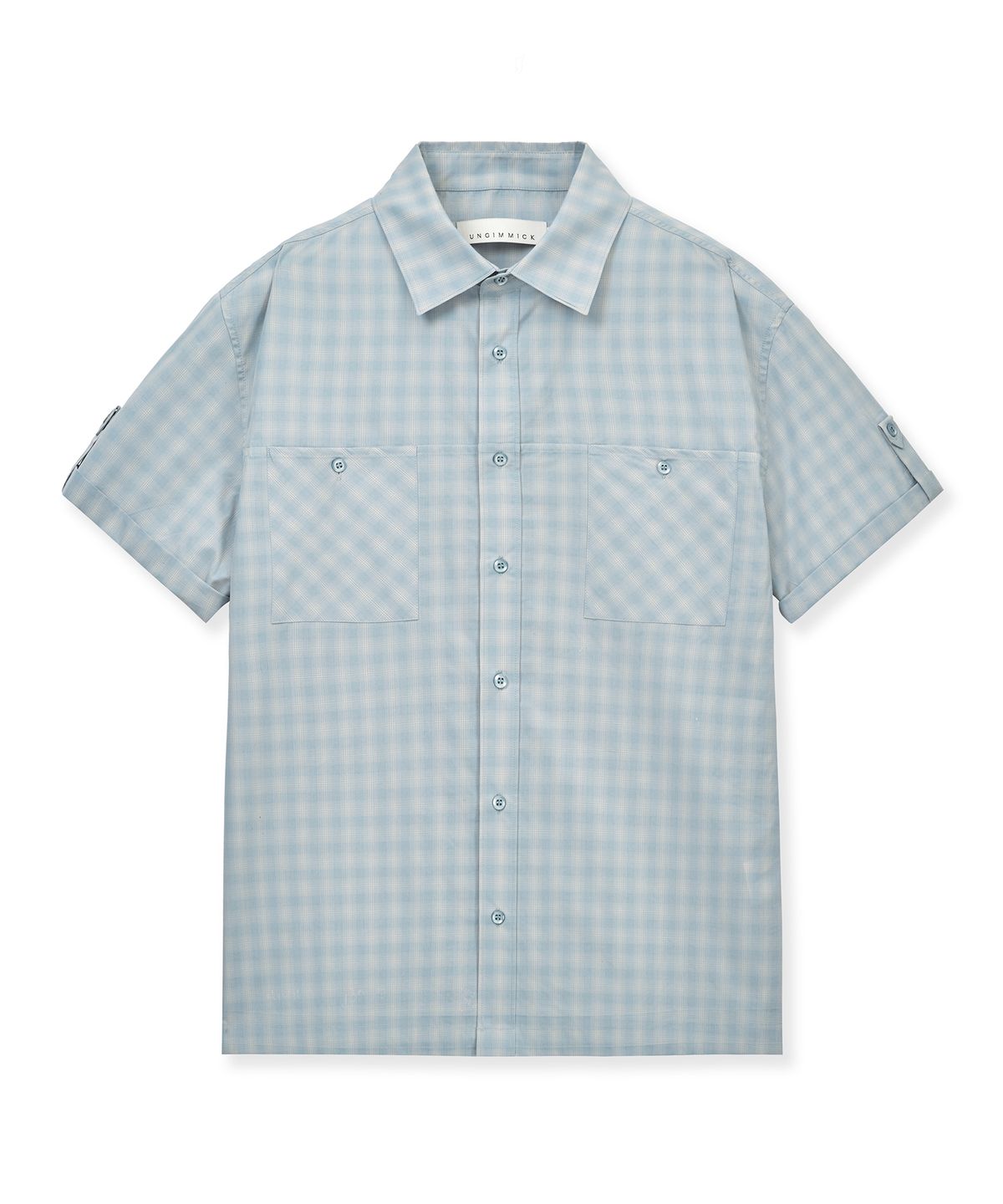 언지미크(UNGIMMICK) SHORT-SLEEVED OMBRE CHECK SHIRT (BLUE)