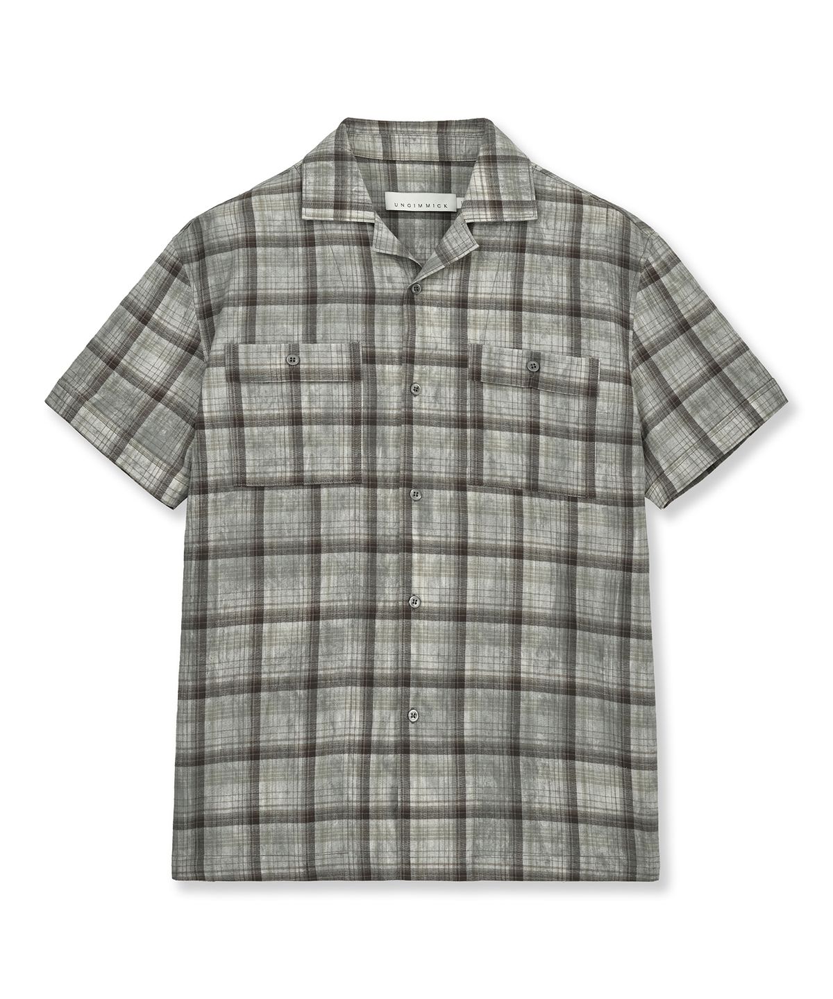 언지미크(UNGIMMICK) SHORT-SLEEVED RESORT CHECK SHIRT (BROWN)