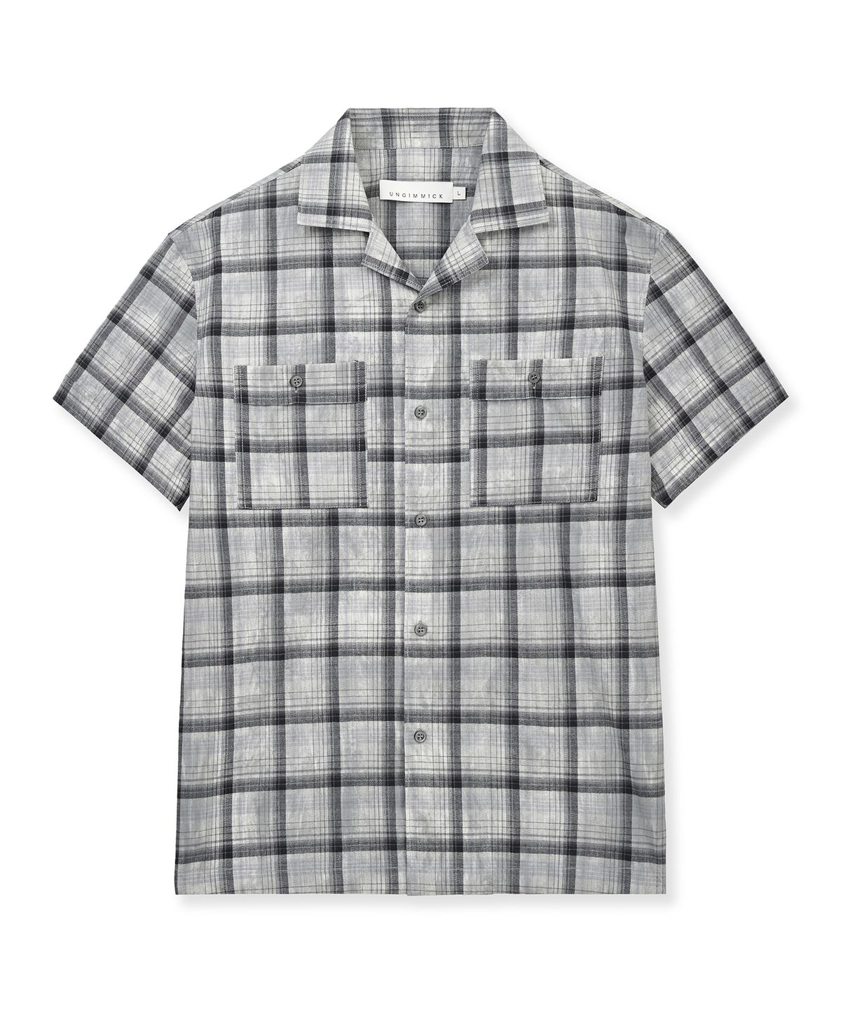 언지미크(UNGIMMICK) SHORT-SLEEVED RESORT CHECK SHIRT (GRAY)