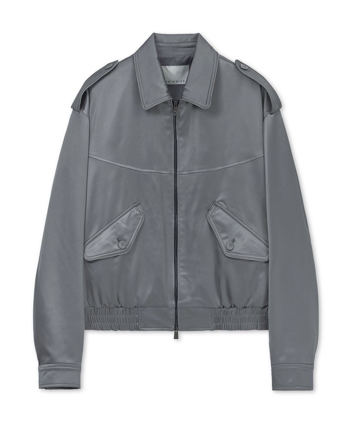언지미크(UNGIMMICK) EPAULETTE SATIN BLOUSON JACKET (GRAY)