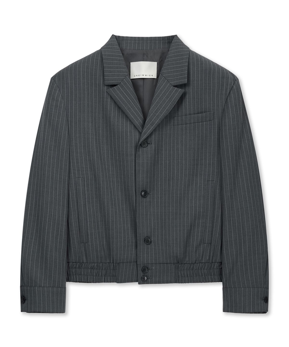 언지미크(UNGIMMICK) STRUCTURED PINSTRIPE BLOUSON JACKET (GRAY)