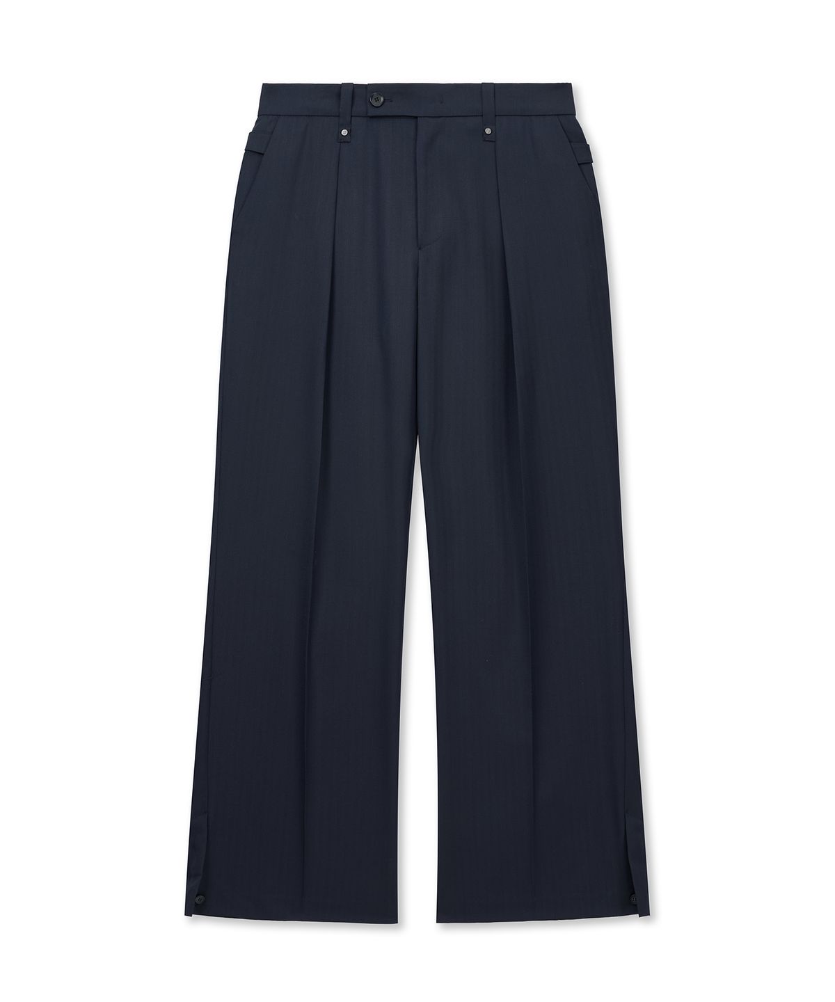 언지미크(UNGIMMICK) HERRINGBONE SEMI FLARED PANTS (NAVY)