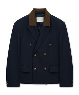 HERRINGBONE DOUBLE BREASTED JACKET (NAVY)