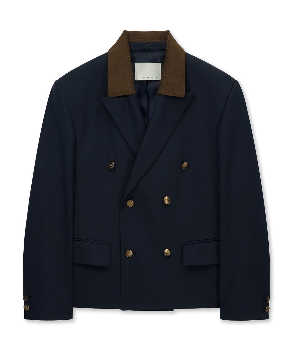 언지미크(UNGIMMICK) HERRINGBONE DOUBLE BREASTED JACKET (NAVY)