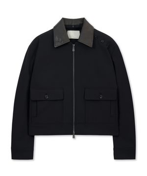 LEATHER COLLAR NYLON JACKET (BLACK)